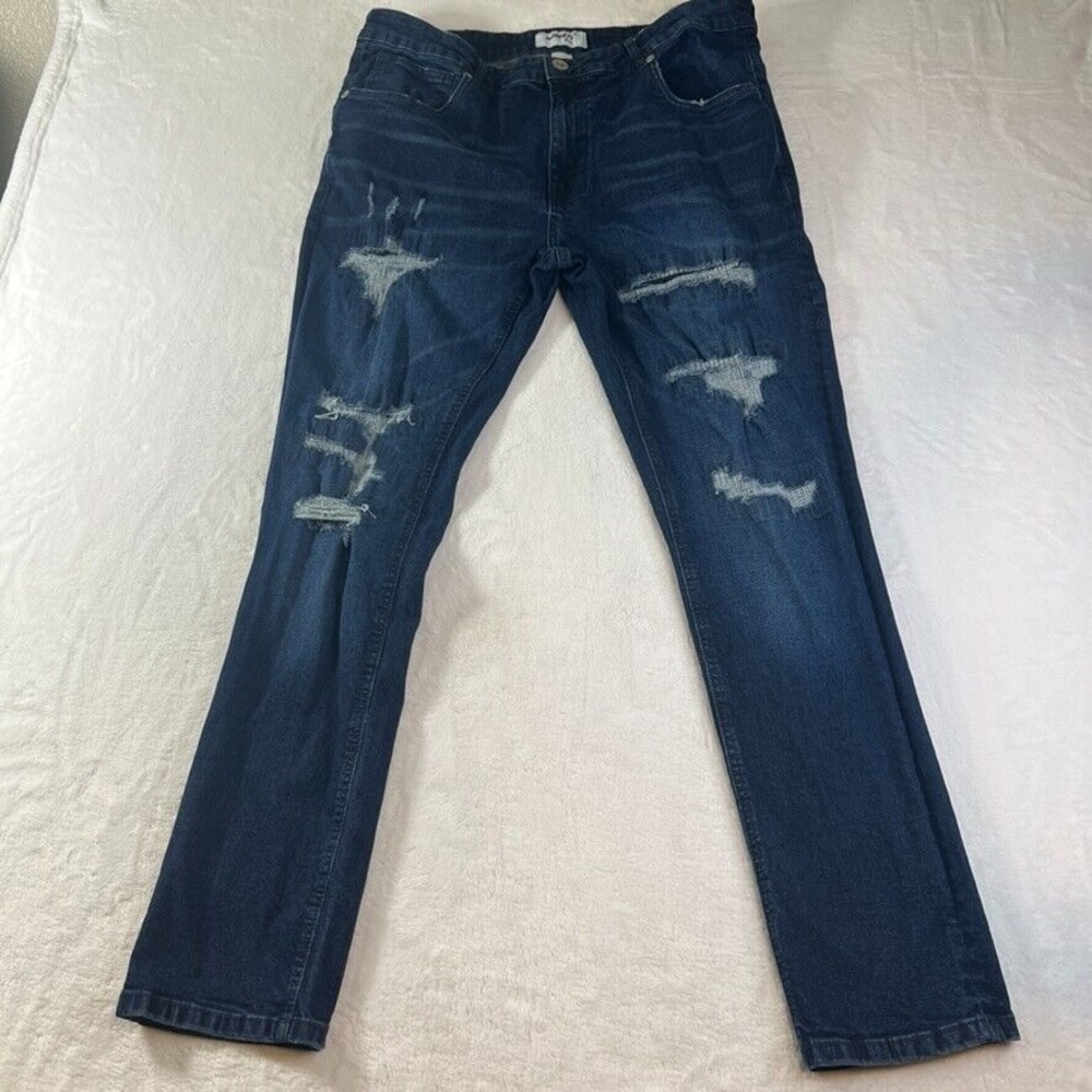 M SOCIETY Men's Jeans Skinny SIZE 38X32 BLUE MOTO‎ Distressed